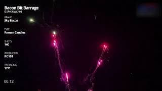 RC101 Bacon Bit Barrage - 140 shot Roman Candle - Sky Bacon Fireworks